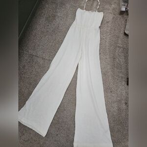 Boohoo Chic Sweater Halter White Jumpsuit